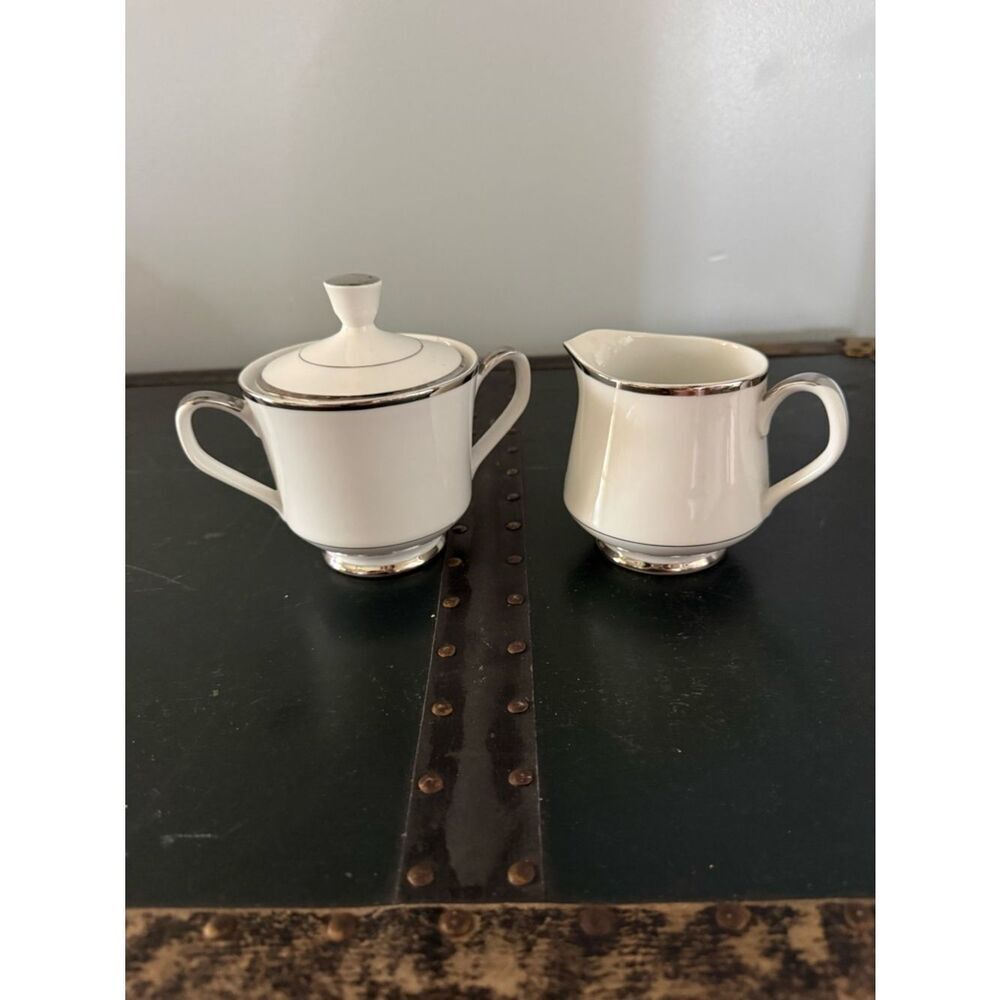 Tokishima  Sugar & Creamer White Platinum International Elegance Set Japan